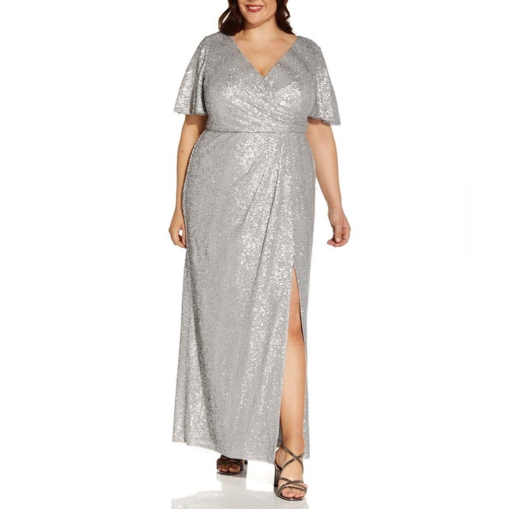 NWT ADRIANNA PAPELL Wave Sequin‎ Draped Gown. Size 12